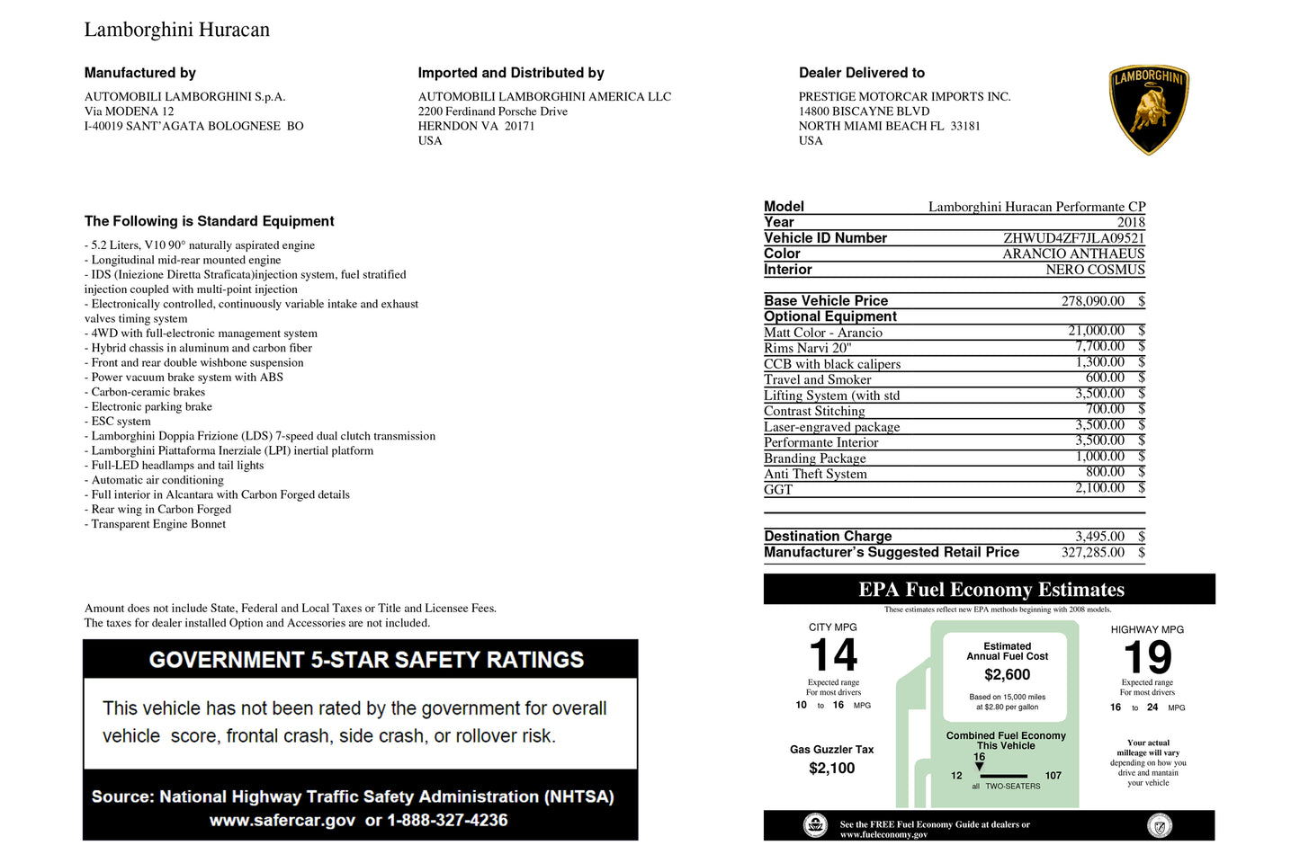 2018 Lamborghini Huracan Performante Twin-Turbo